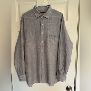 Davide Cenci grey 100% linen long sleeve button down shirt men 45 or XL